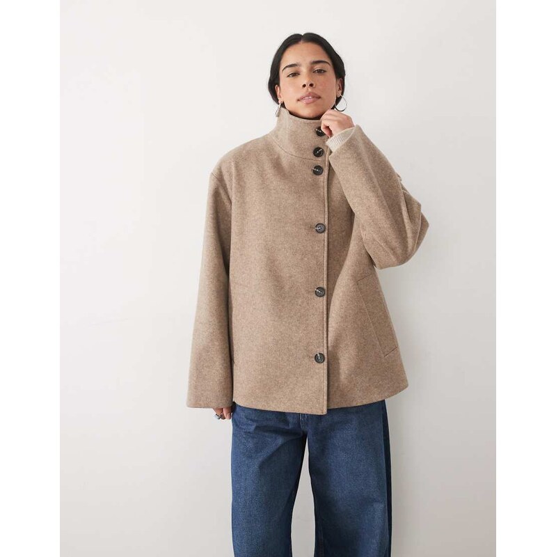 JDY high neck cape jacket in beige-Neutral