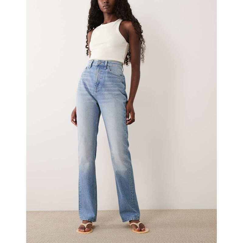 ASOS DESIGN high waisted pinch jean in light wash blue