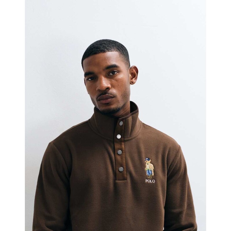 Polo Ralph Lauren bear logo button up sweatshirt in brown