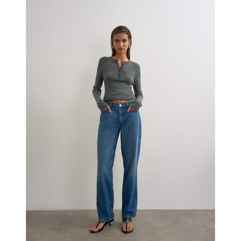 Topshop Vintage straight mid rise jean in mid blue