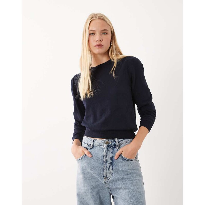 Mango Teen puff sleeve jumper in navy