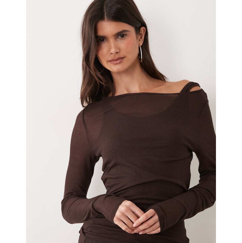 Abercrombie & Fitch sheer long sleeve layered top in brown