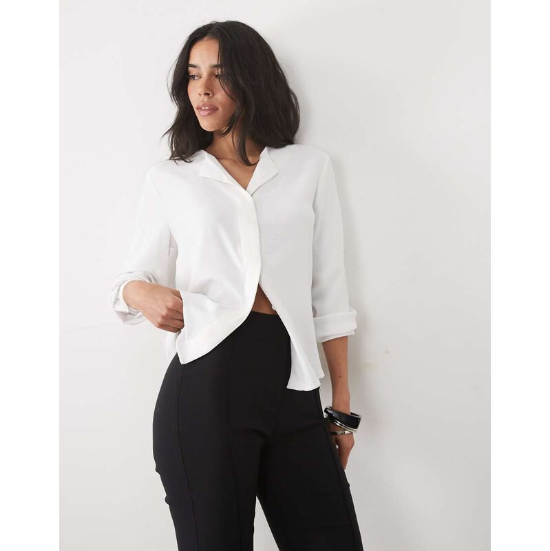 JDY v neck textured shirt in white