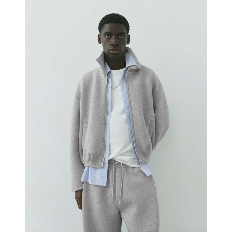 Pull&Bear Neoprene-effect zip-up jacket in grey marl