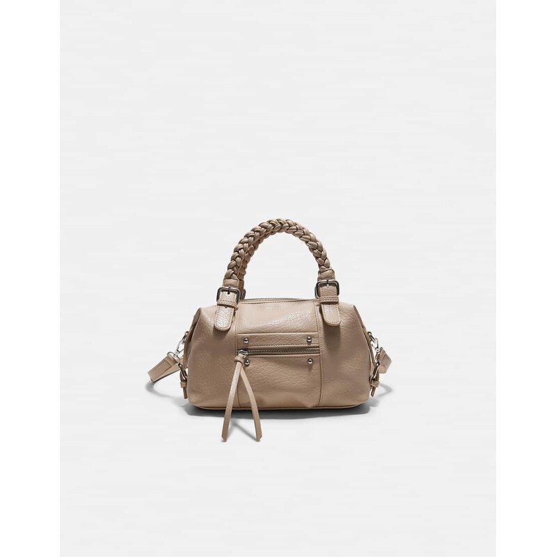 Stradivarius Braided handle bowling bag in ecru-White
