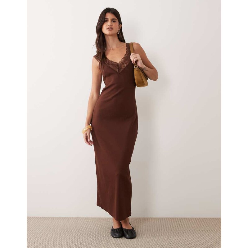 Miss Selfridge v-neck cami maxi dress with picot trim in