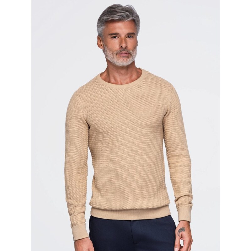 Ombre Clothing Béžový strukturovaný pletený pánský svetr V4 SWSW