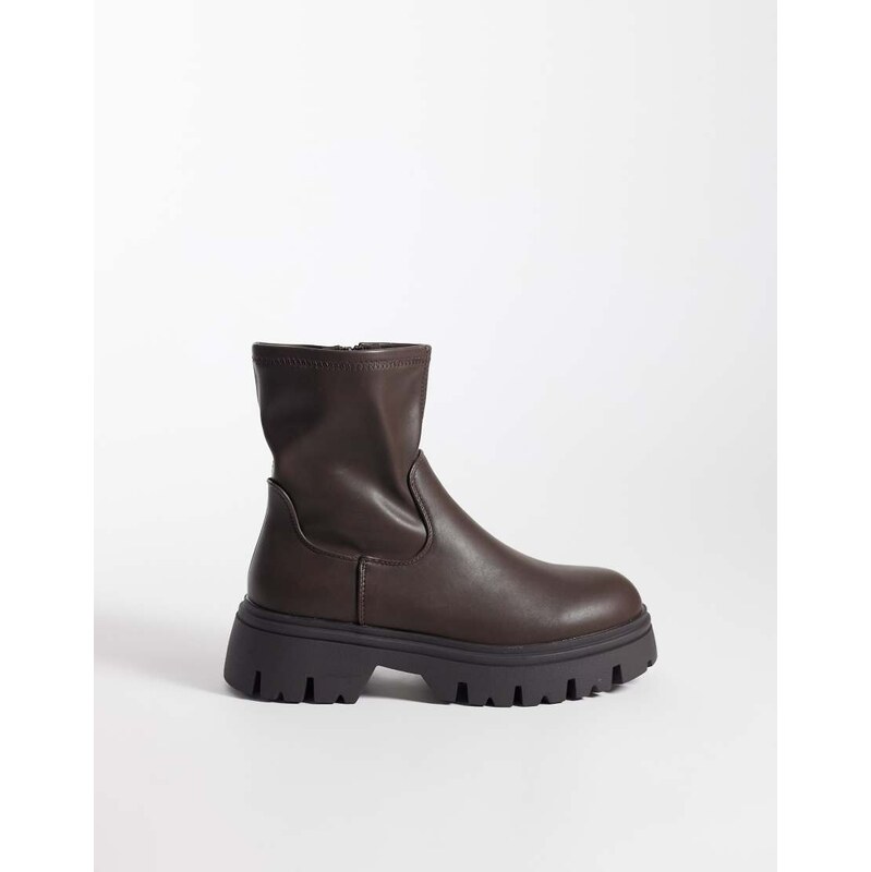 SEQWL Twirl chunky sock boots in brown-White