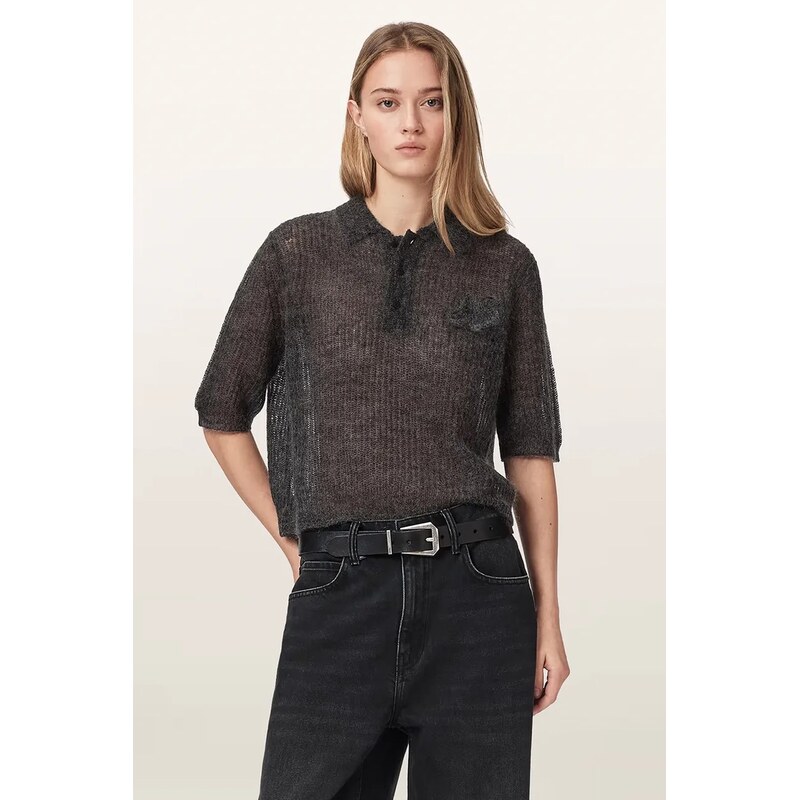 AllSaints svetrové polo dámské s vlnou ANABEL POLO TEE