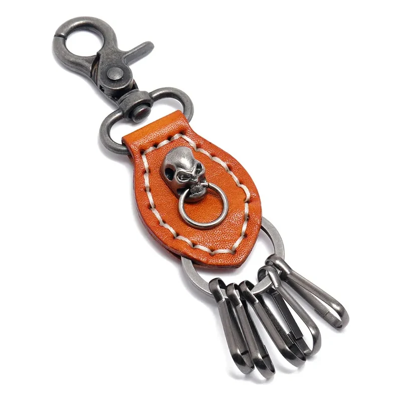 Impress Jewelry Kožená klíčenka s lebkou a karabinou – Biker