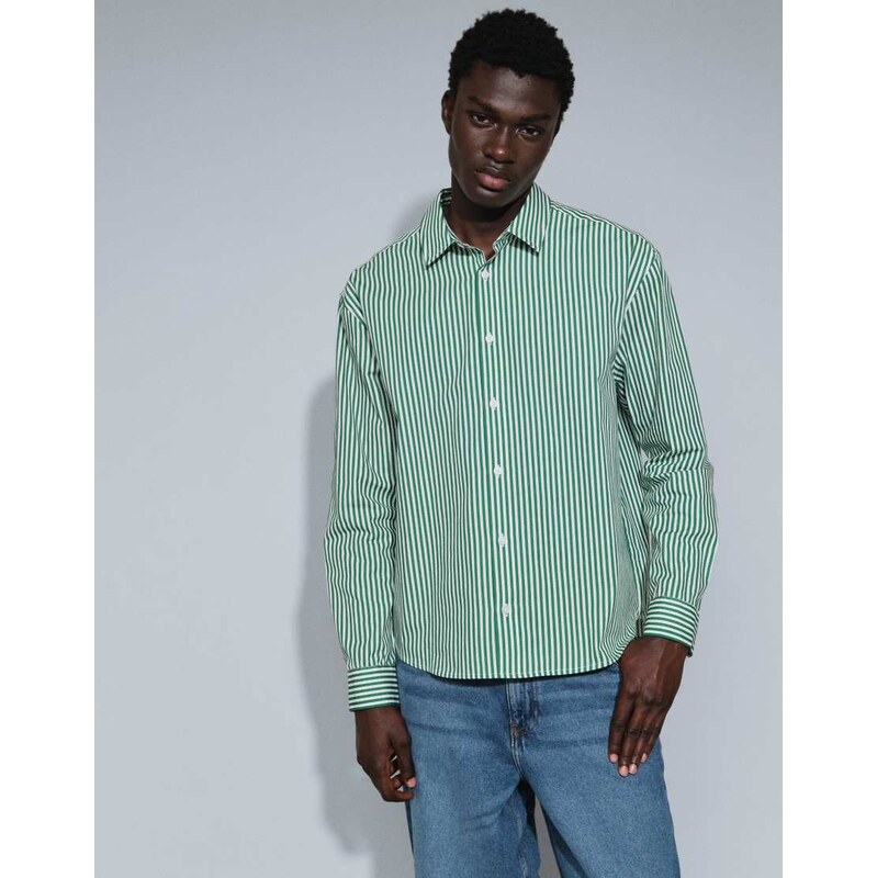 ASOS DESIGN relaxed poplin stripe shirt in green