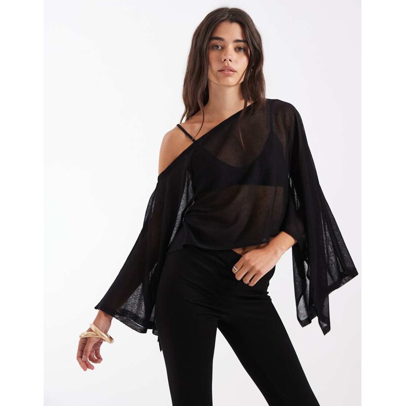 ASOS DESIGN fine knit sheer poncho in black