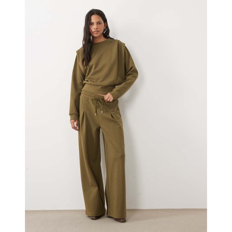 ASOS DESIGN wide leg tie waist joggers co-ord in khaki-Blue