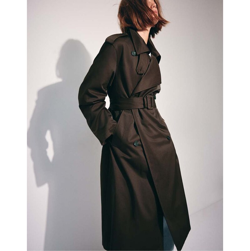 Stradivarius Long basic trench coat in brown