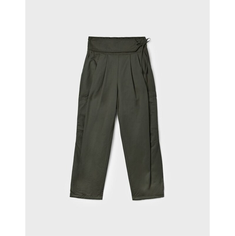 Stradivarius Cargo trousers with waist detail in green