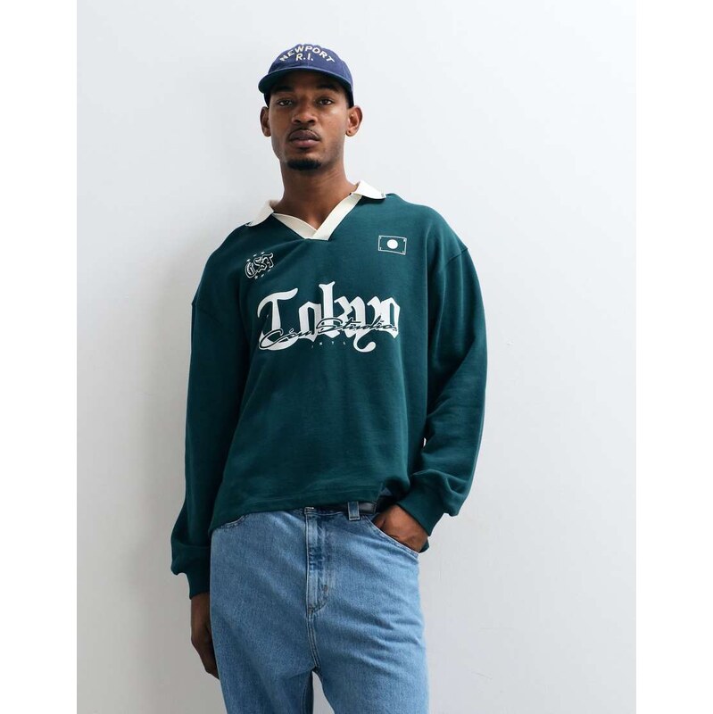 ASOS DESIGN oversized polo with tipped collar pigment print and