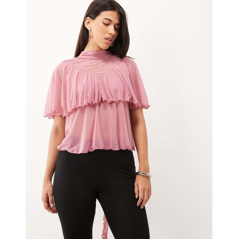 ASOS DESIGN floaty top with drapes in rose-Blue
