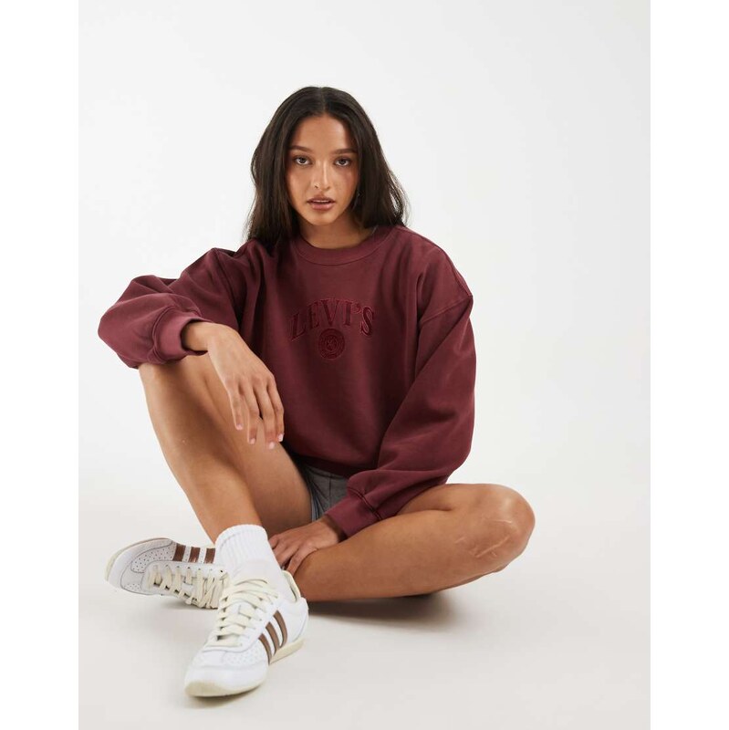 Levis vintage boxy log print sweatshirt in burgundy-Red