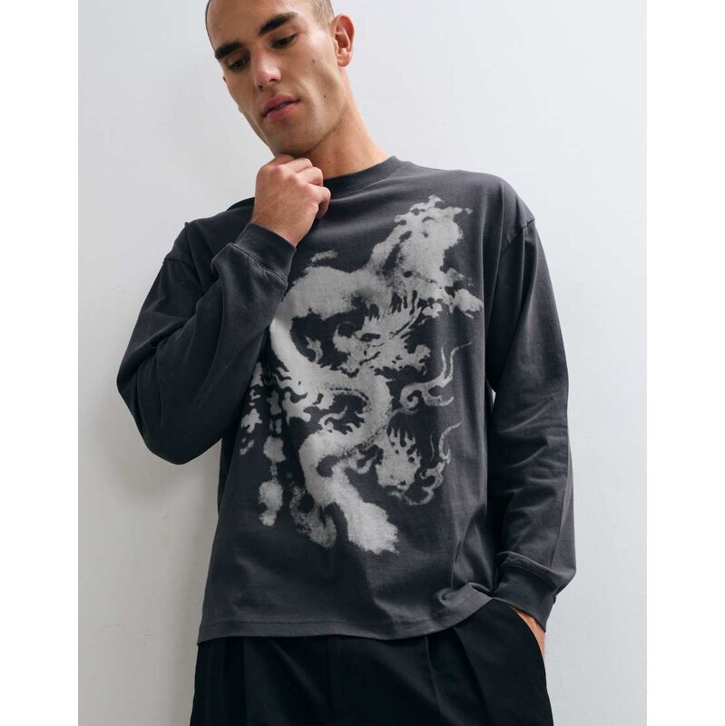 ASOS DESIGN oversized long sleeve t-shirt with dragon graphic in