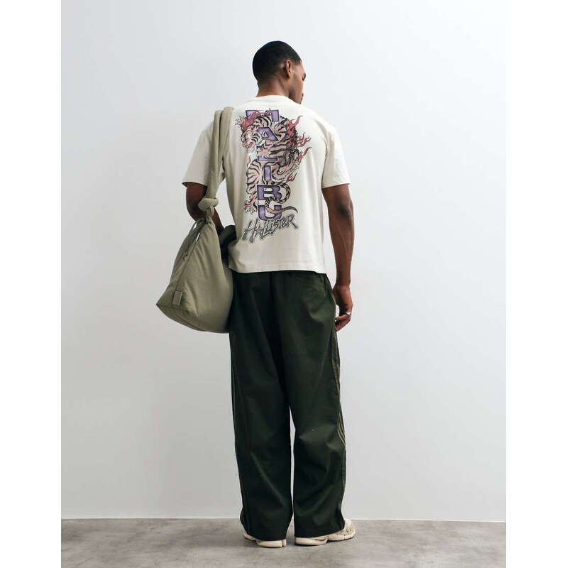 Hollister oversized y2k front graphic t-shirt in taupe-Neutral