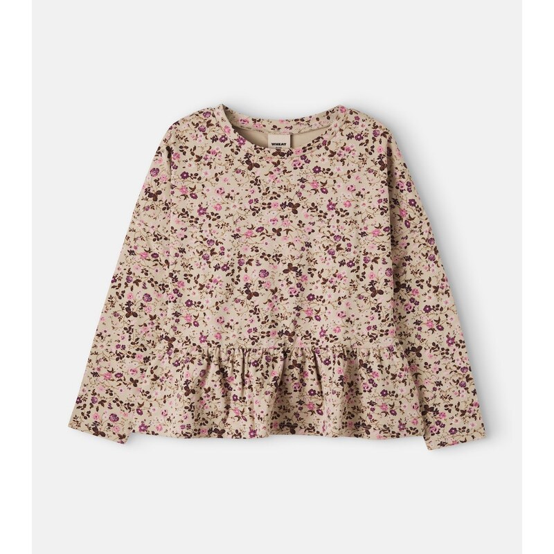 Wheat Carolina floral gathered cotton-blend top