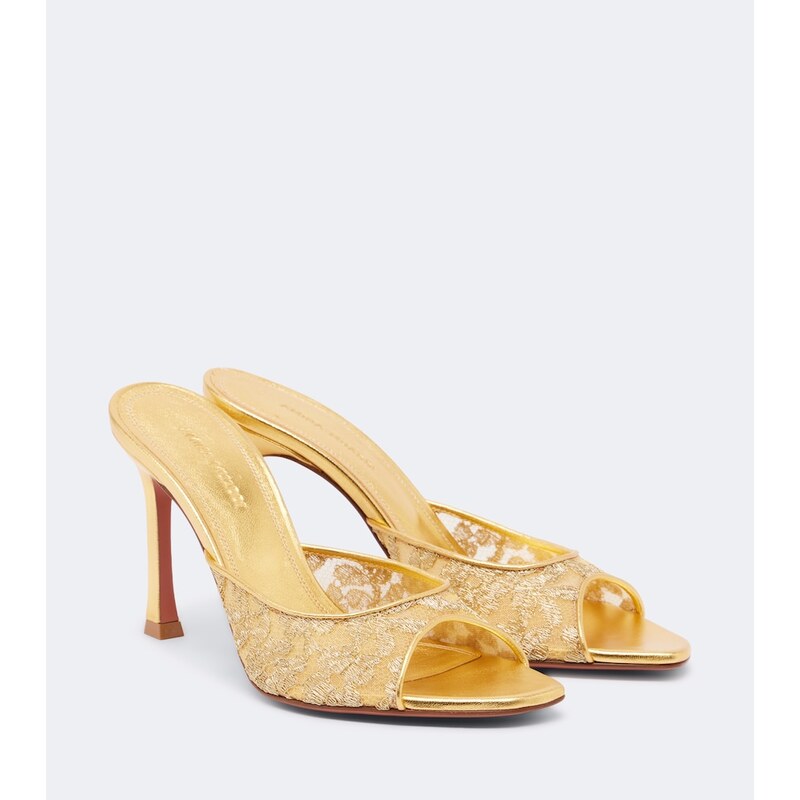 Amina Muaddi Alexa lamé lace mules