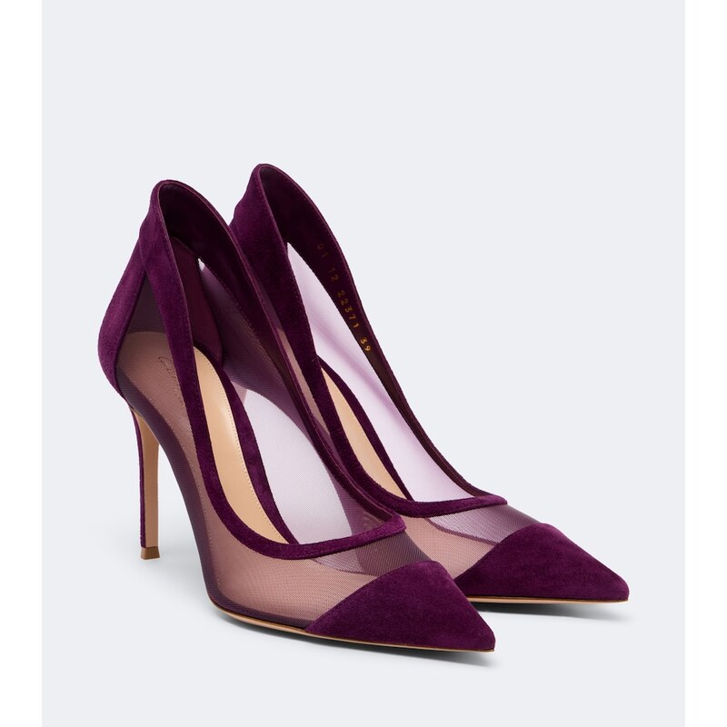 Gianvito Rossi Suede-trimmed mesh pumps