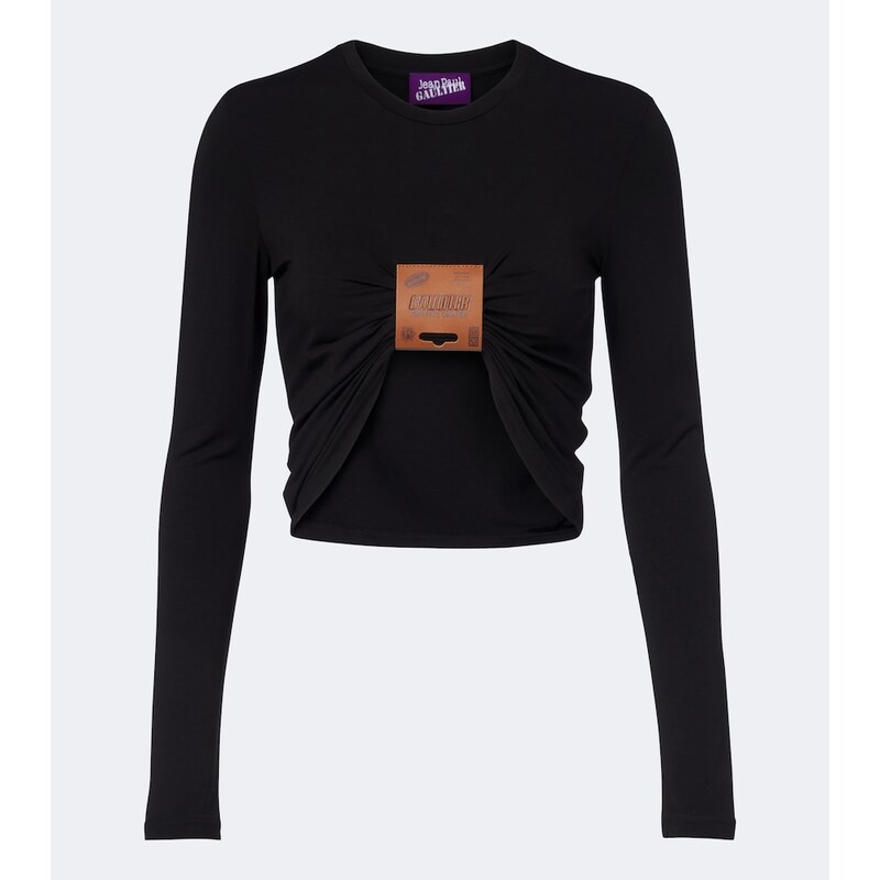 Jean Paul Gaultier Leather-trimmed cropped jersey T-shirt