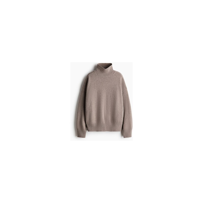H&M - Oversized svetrs vysokým límcem - Hnědošedá