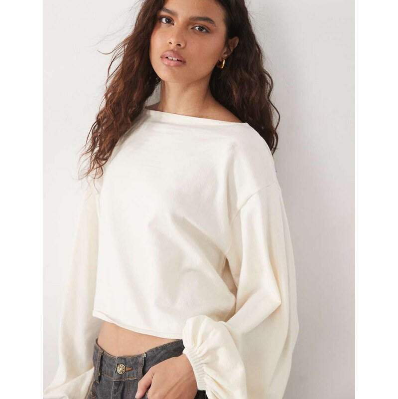 Miss Selfridge balloon sleeve knitted top in antique white