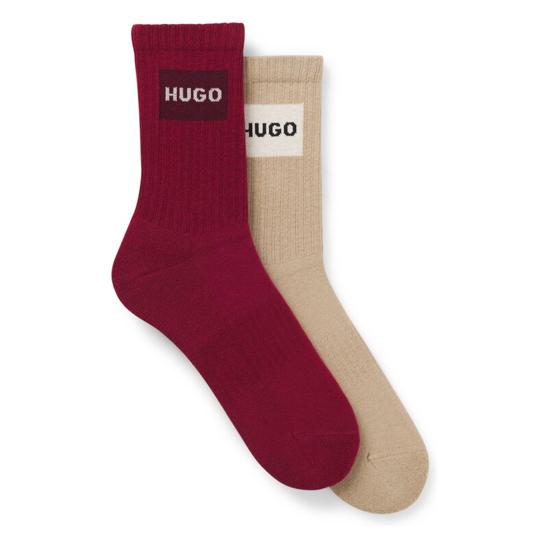 HUGO Two-pack of short-length socks with red logos