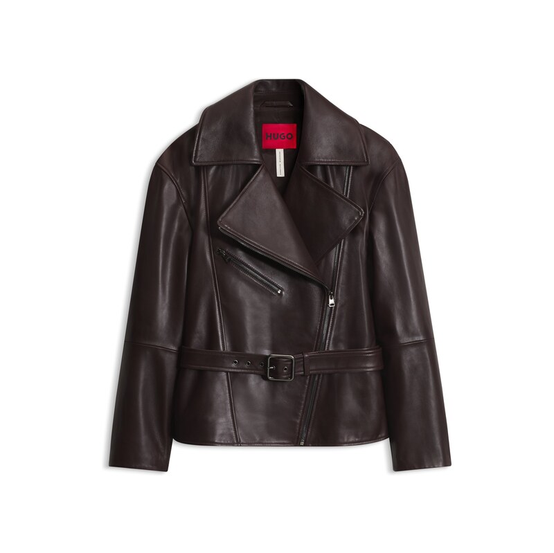 HUGO Oversize-fit nappa leather jacket with belt