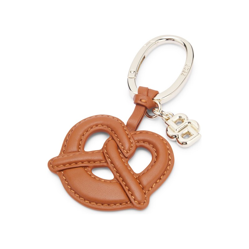 BOSS Pretzel-shaped leather key ring with Double B monogram