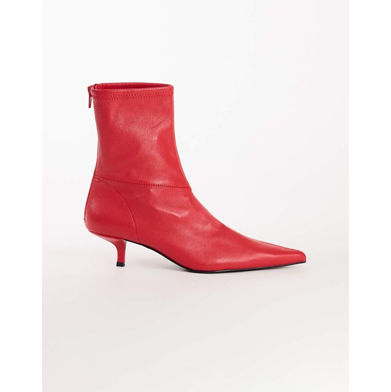 Topshop Palmer real leather kitten heel ankle boot in red