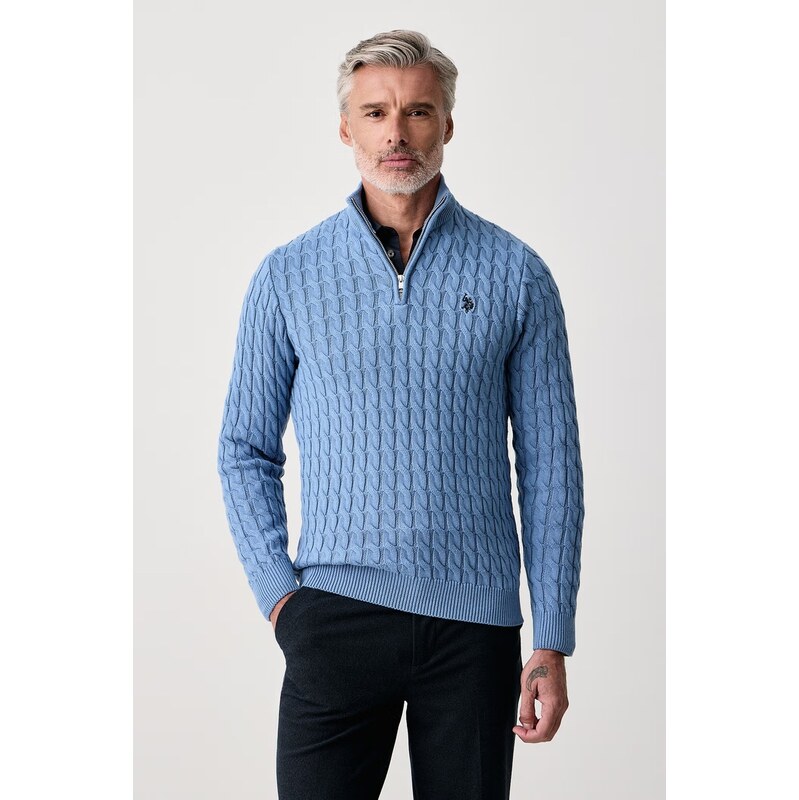 U.S. Polo Assn. svetr pánský bavlněný CLASSIC COTTON CABLE KNIT