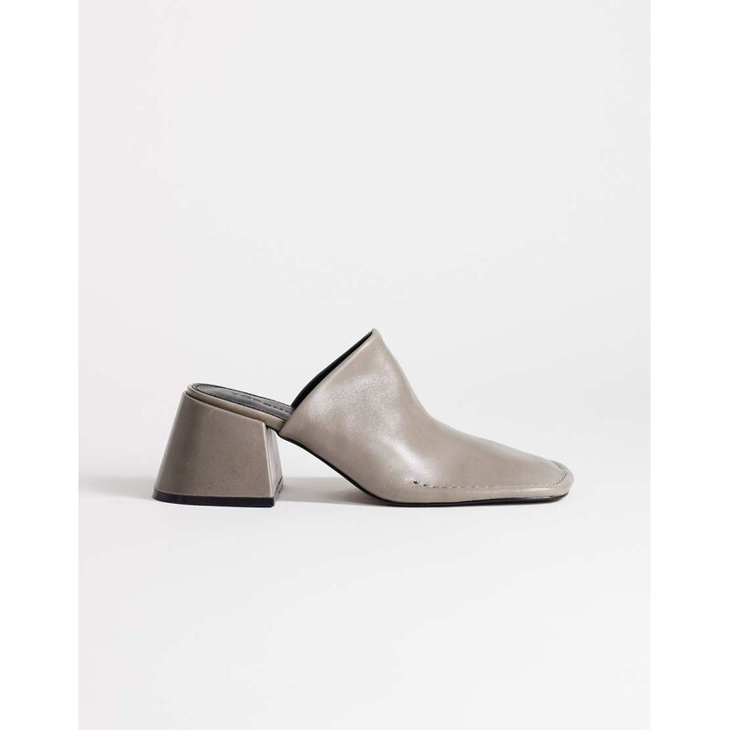 Topshop Alberto real leather wide block heel mule in grey
