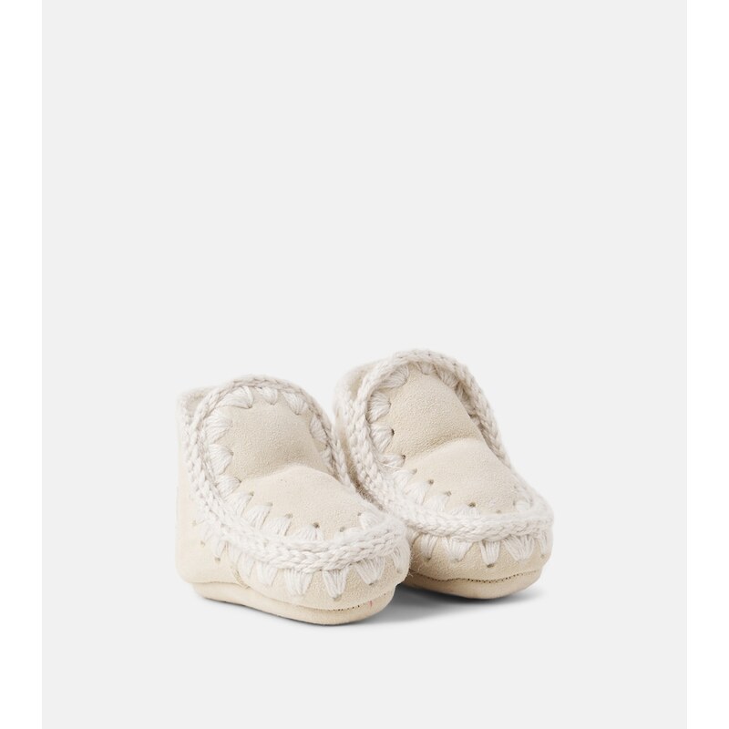 Mou Kids Baby embroidered shearling-lined suede boots