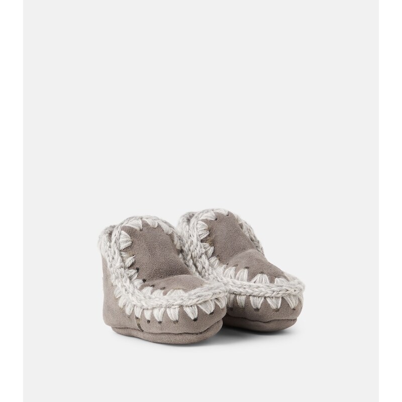 Mou Kids Baby embroidered shearling-lined suede boots