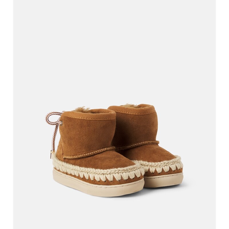 Mou Kids Embroidered shearling-lined suede boots
