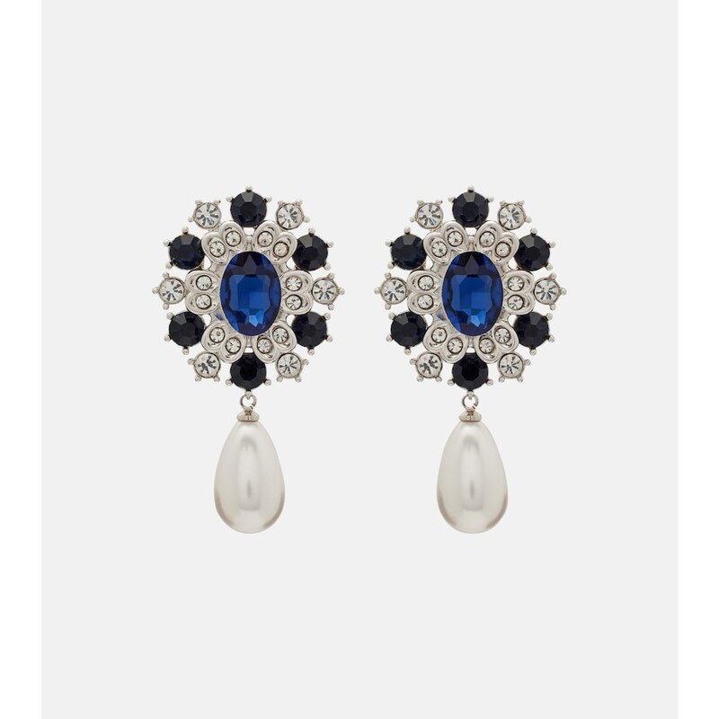 Self-Portrait Crystal-embellished faux pearl drop earrings