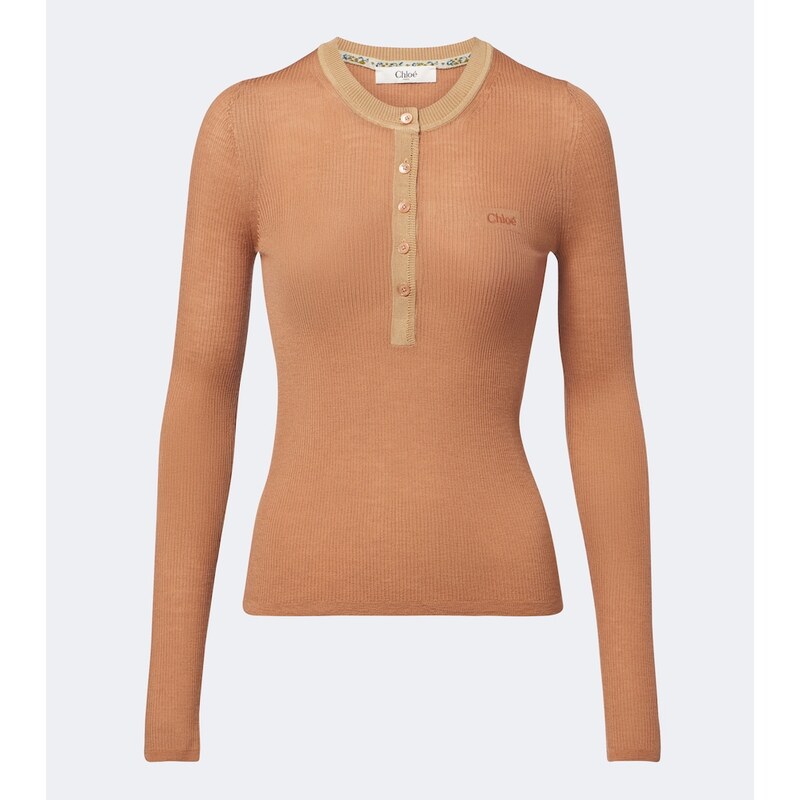 Chloé Ribbed-knit wool Henley shirt