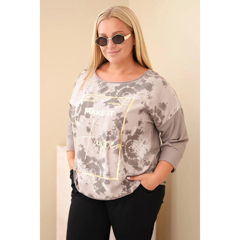 MladaModa Oversize halenka s potiskem a kulatým výstřihem model