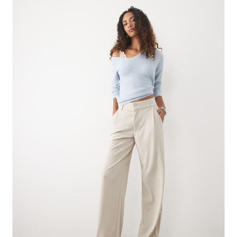 JDY Tall wide leg tailored trousers in stone-Neutral