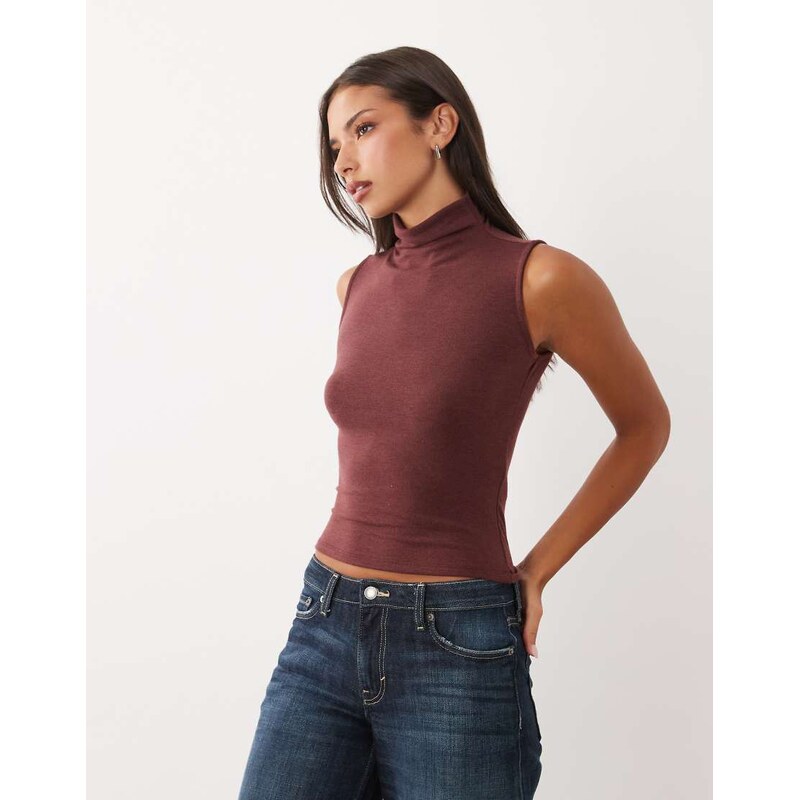 Gina Tricot sleeveless funnel neck top in dark red