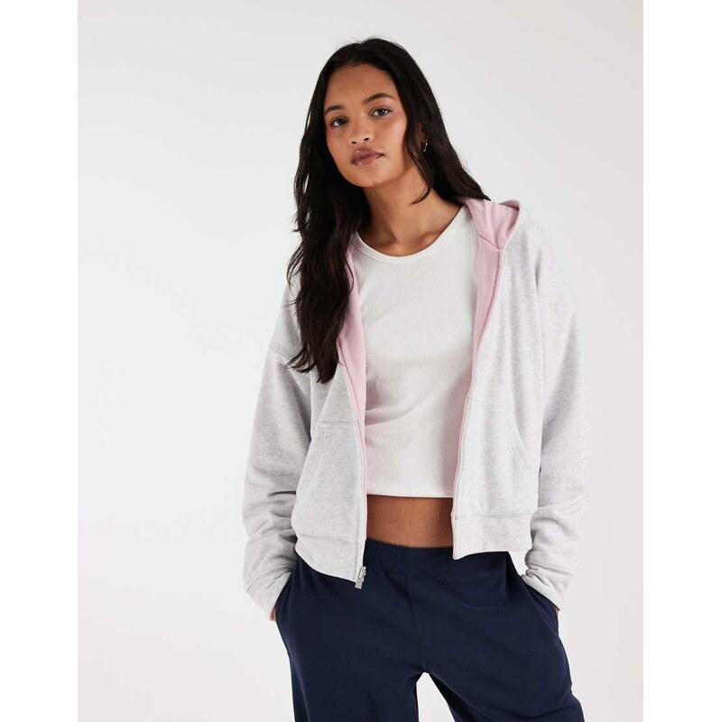 Hollister reversible zip up hoodie in grey and pink-Multi