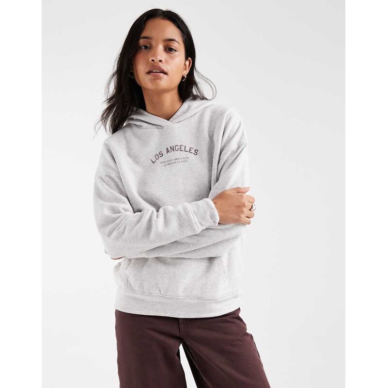 Hollister oversized LA graphic hoodie in grey-White