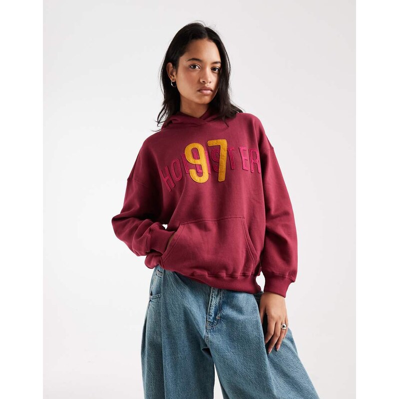 Hollister oversized logo graphic hoodie in berry-Red