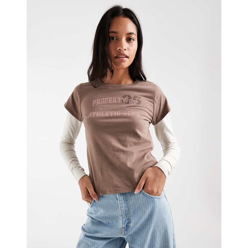 Hollister y2k double layer long sleeve t-shirt in white and
