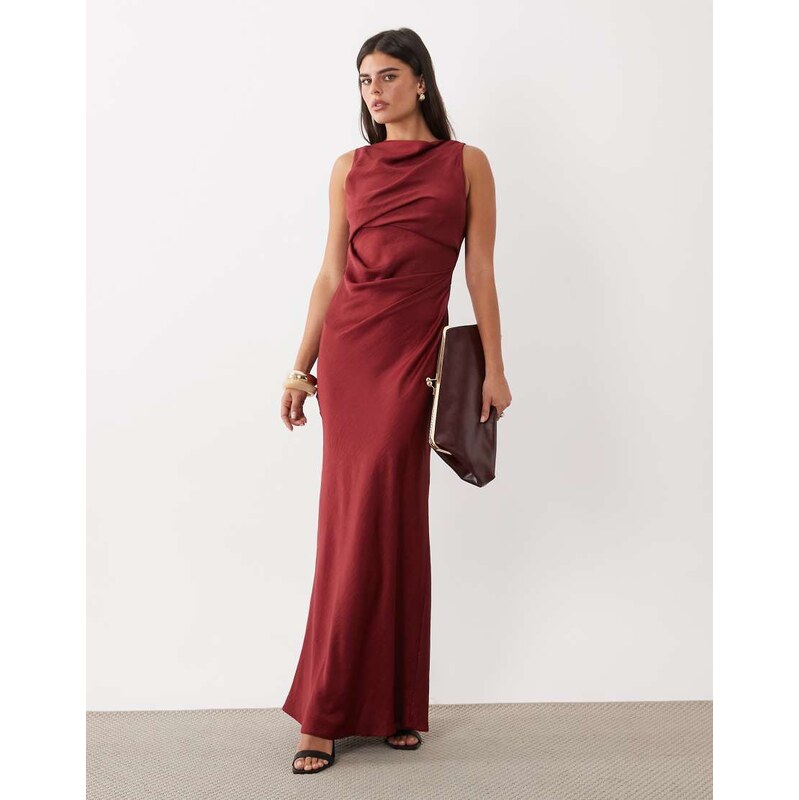 ASOS DESIGN satin drape bodice maxi dress with cowl back detail