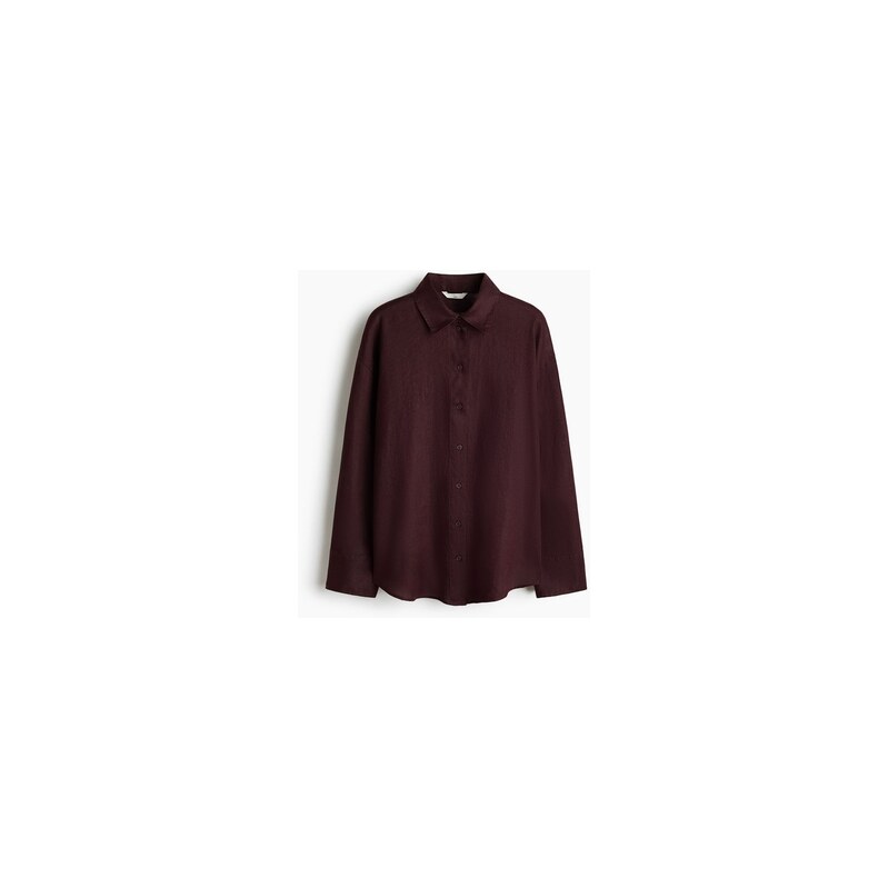 H&M - Oversized linen shirt - Tmavě Hnědá